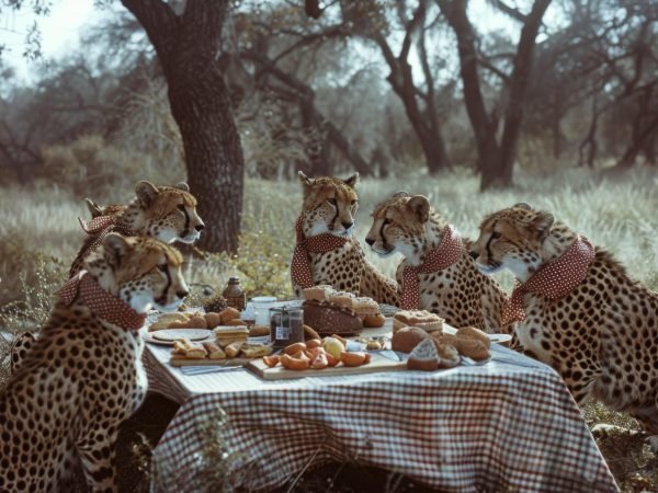 animals-enjoying-picnic-outdoors
