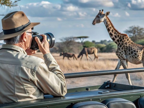 man-is-taking-picture-giraffe-giraffe-background